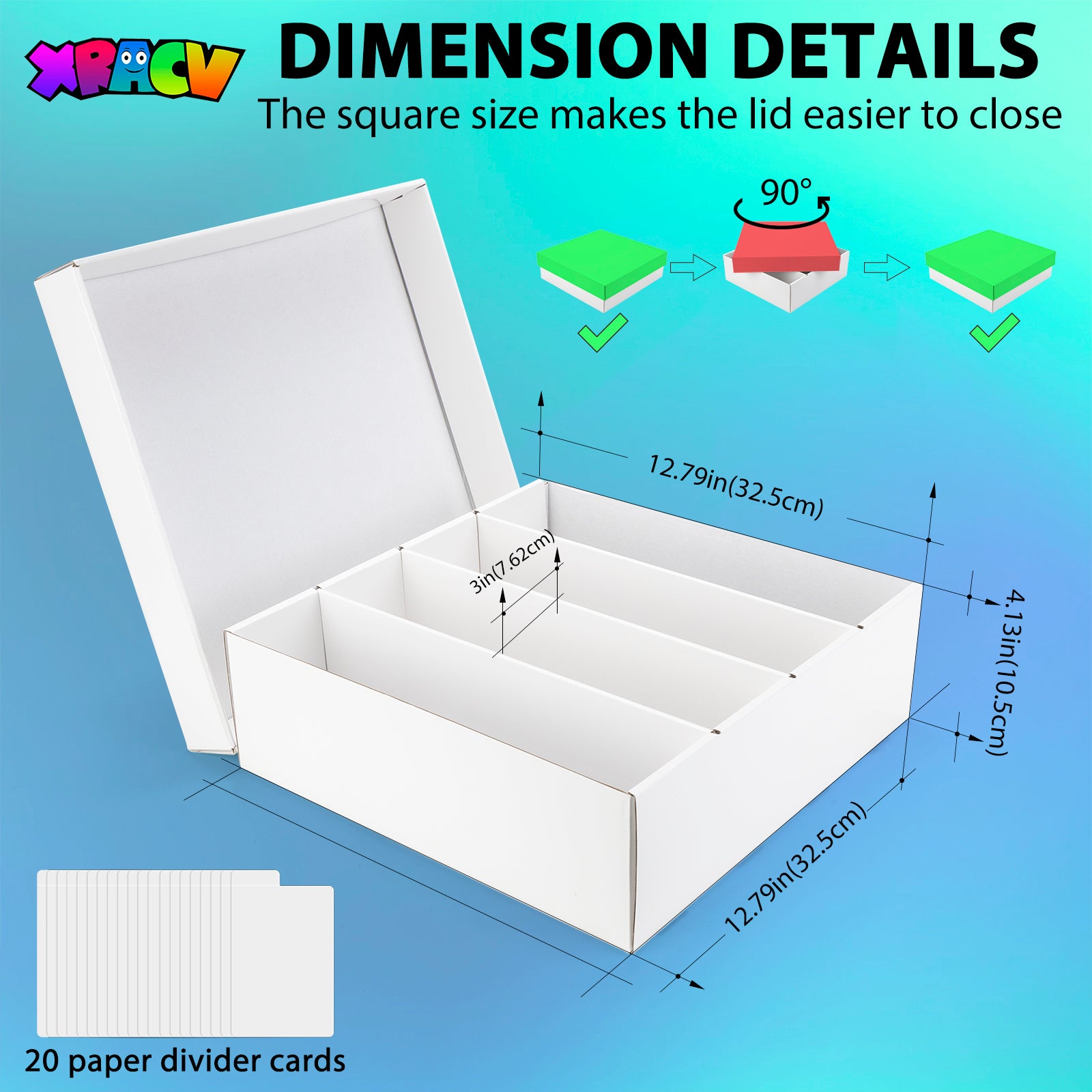 Trading Card Storage Box, 4 Row 3200 Count Collector Cards Box with Divider, White Corrugated Cardboard Compatible with Top Loader Organizer Sorting Tray Box for Sports Cards, MTG, TCG Cards (1-Pack)