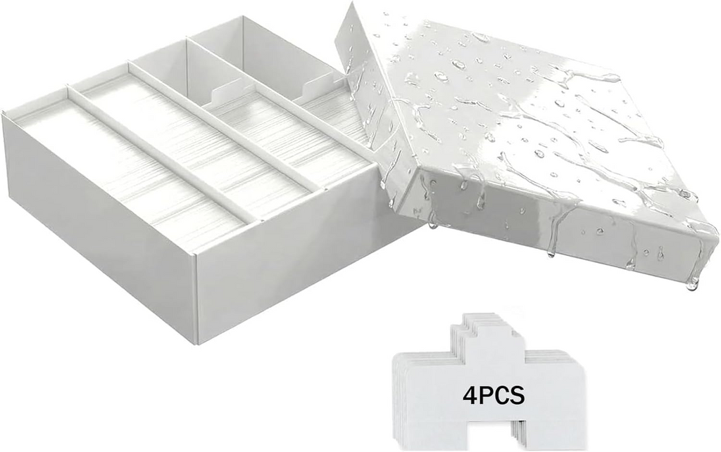 XRACV Card Storage Box with Card Stoppers, 3900 Count Trading Card Storage Box, 4 Row White Bulk Card Storage Boxes, Sports Card Storage Box for MTG TCG