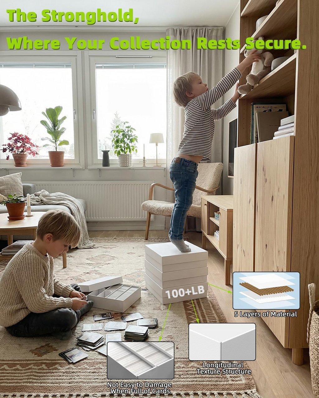 XRACV Card Storage Box with Card Stoppers, 3900 Count Trading Card Storage Box, 4 Row White Bulk Card Storage Boxes, Sports Card Storage Box for MTG TCG