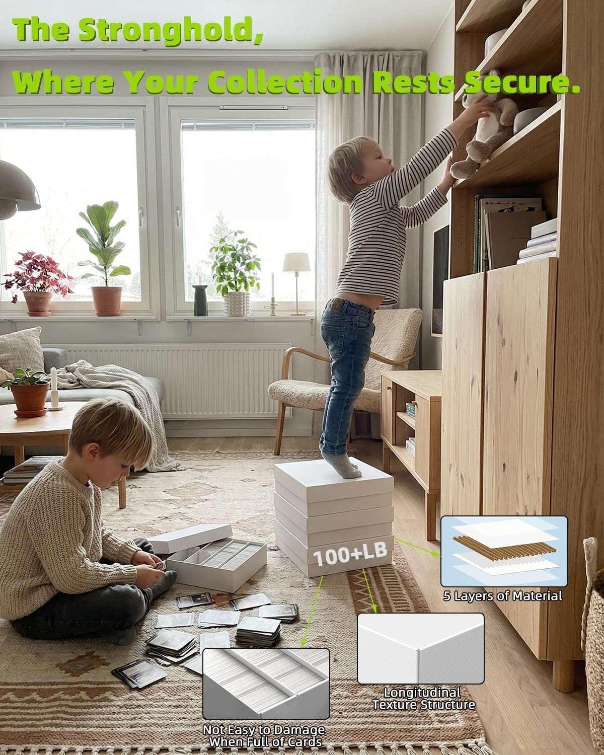 XRACV Card Storage Box with Card Stoppers, 3900 Count Trading Card Storage Box, 4 Row White Bulk Card Storage Boxes, Sports Card Storage Box for MTG TCG