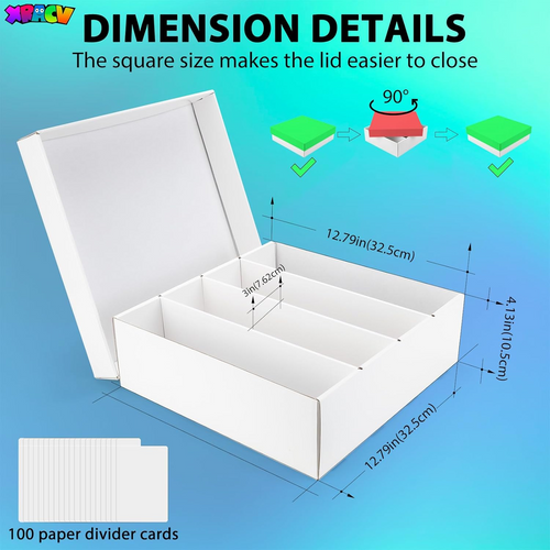 Trading Card Storage Box, 4 Row 3200 Count Collector Cards Box with Divider, White Corrugated Cardboard Compatible with Top Loader Organizer Sorting Tray Box for Sports Cards, MTG, TCG Cards (5-Pack)