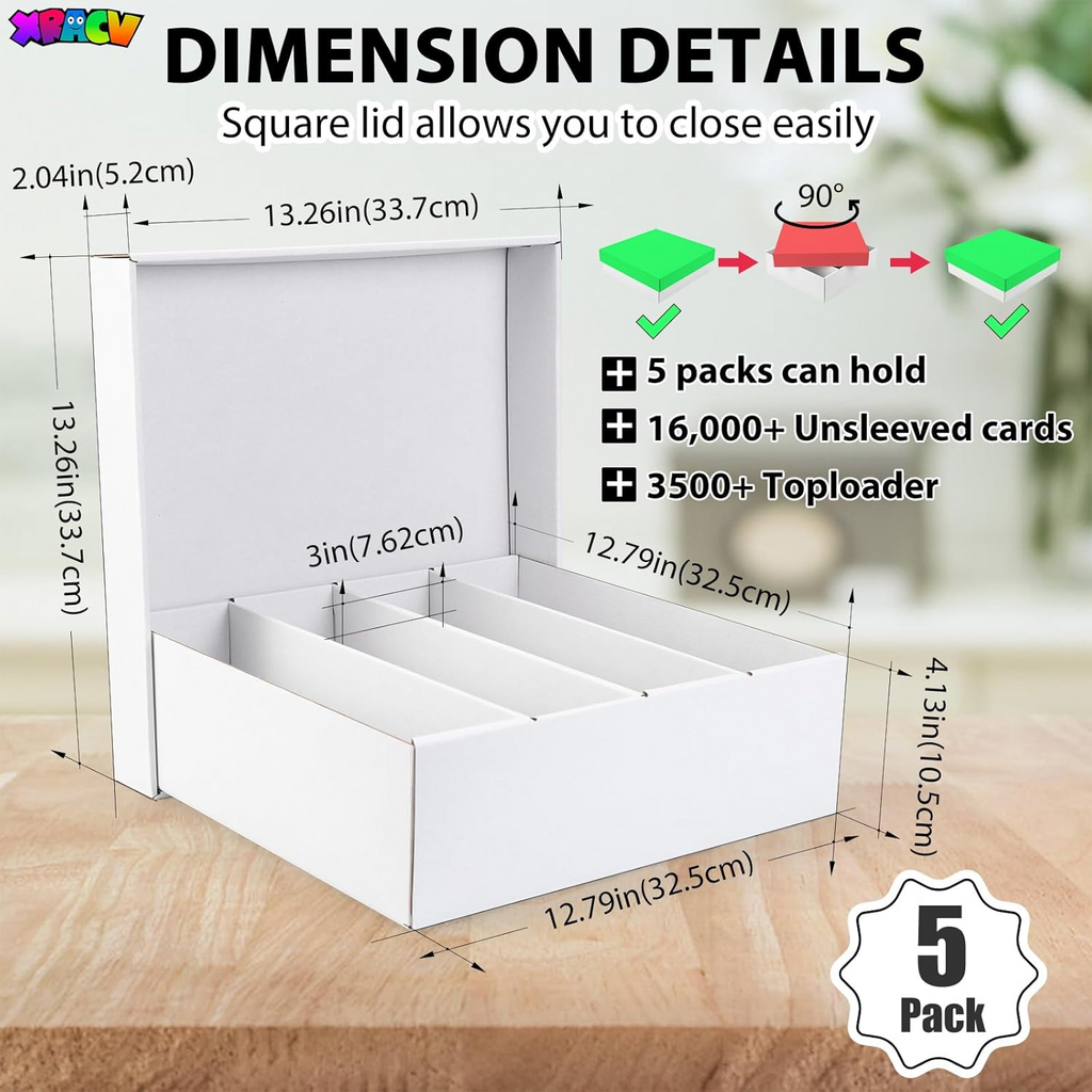 10-Pack Toploader Trading Card Storage Box, 4 Row 3200 Count White Cardboard Storage Box for Basketball/MTG/TCG/Sports/Game Cards