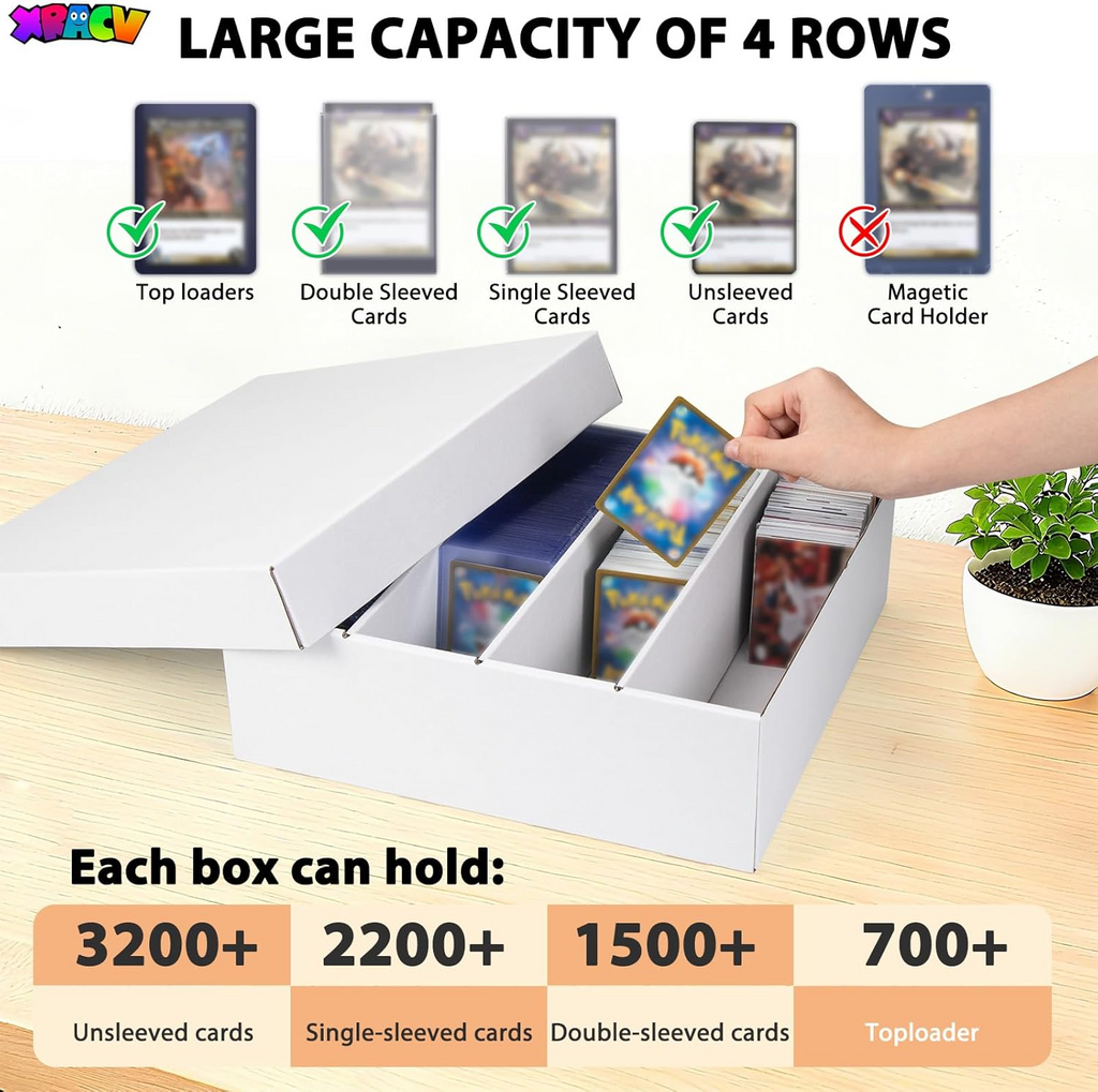 10-Pack Toploader Trading Card Storage Box, 4 Row 3200 Count White Cardboard Storage Box for Basketball/MTG/TCG/Sports/Game Cards