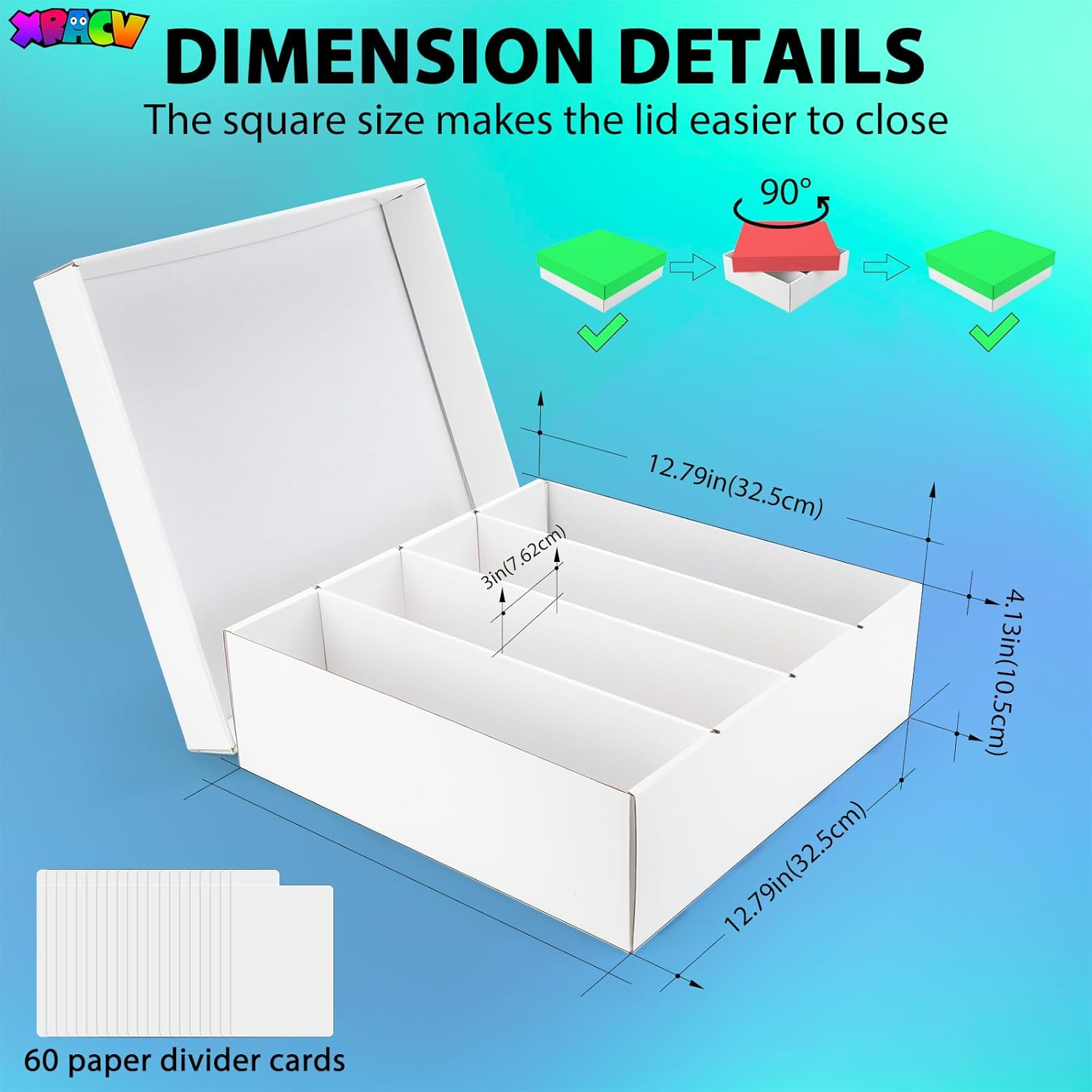 Trading Card Storage Box, 4 Row 3200 Count Collector Cards Box with Divider, White Corrugated Cardboard Compatible with Top Loader Organizer Sorting Tray Box for Sports Cards, MTG, TCG Cards (3-Pack)