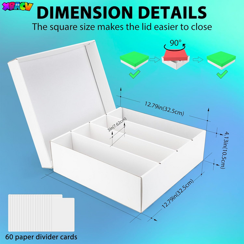 Trading Card Storage Box, 4 Row 3200 Count Collector Cards Box with Divider, White Corrugated Cardboard Compatible with Top Loader Organizer Sorting Tray Box for Sports Cards, MTG, TCG Cards (3-Pack)