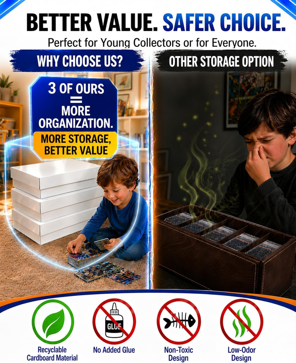 5 Row TCG Bulk Card Storage Box, Holds 4500+ Standard Cards, MTG Card Storage with Dividers for Sports Cards and Trading Cards, 1 Pack