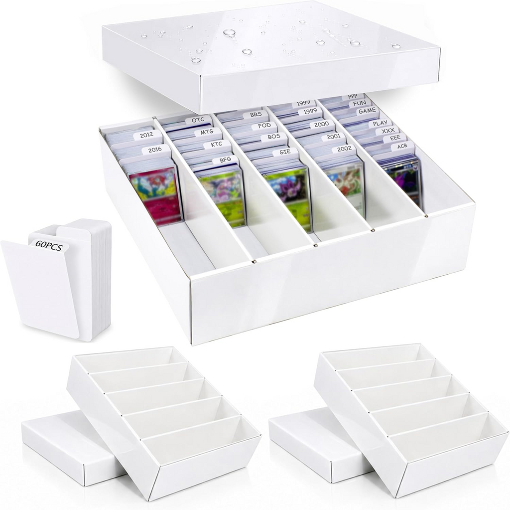 XRACV 5 Row TCG Bulk Card Storage Box, Laminated Cardboard Storage Box, Holds 4500+ Standard Cards, MTG Card Storage with Dividers for Sports Cards and Trading Cards, 3 Pack