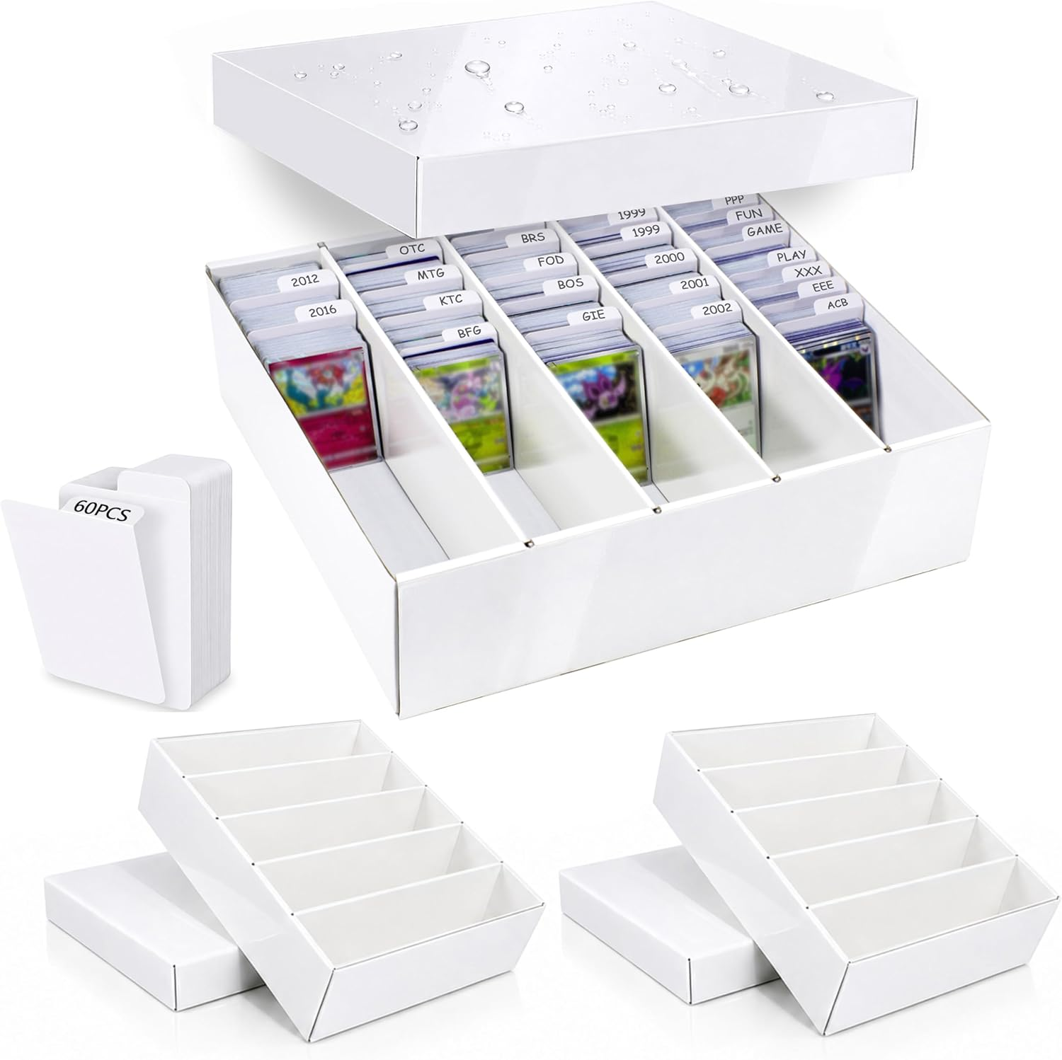 XRACV 5 Row TCG Bulk Card Storage Box, Laminated Cardboard Storage Box, Holds 4500+ Standard Cards, MTG Card Storage with Dividers for Sports Cards and Trading Cards, 3 Pack