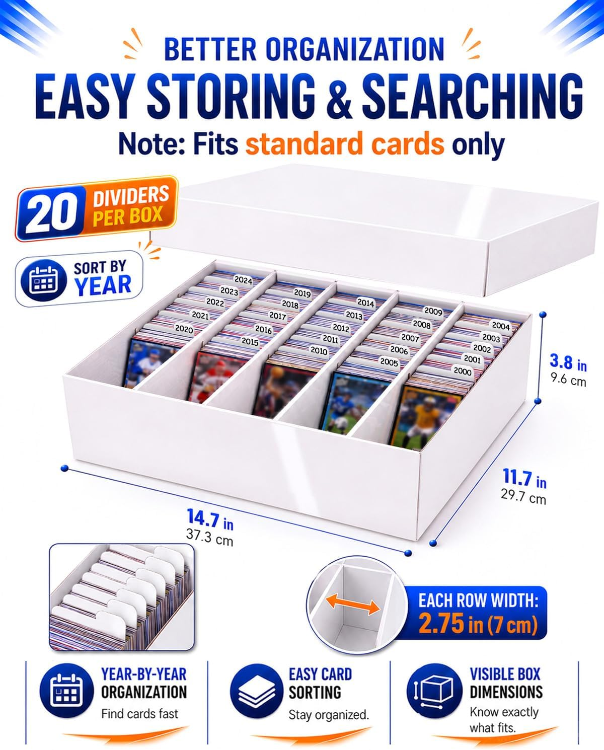 XRACV 5 Row TCG Bulk Card Storage Box, Laminated Cardboard Storage Box, Holds 4500+ Standard Cards, MTG Card Storage with Dividers for Sports Cards and Trading Cards, 3 Pack