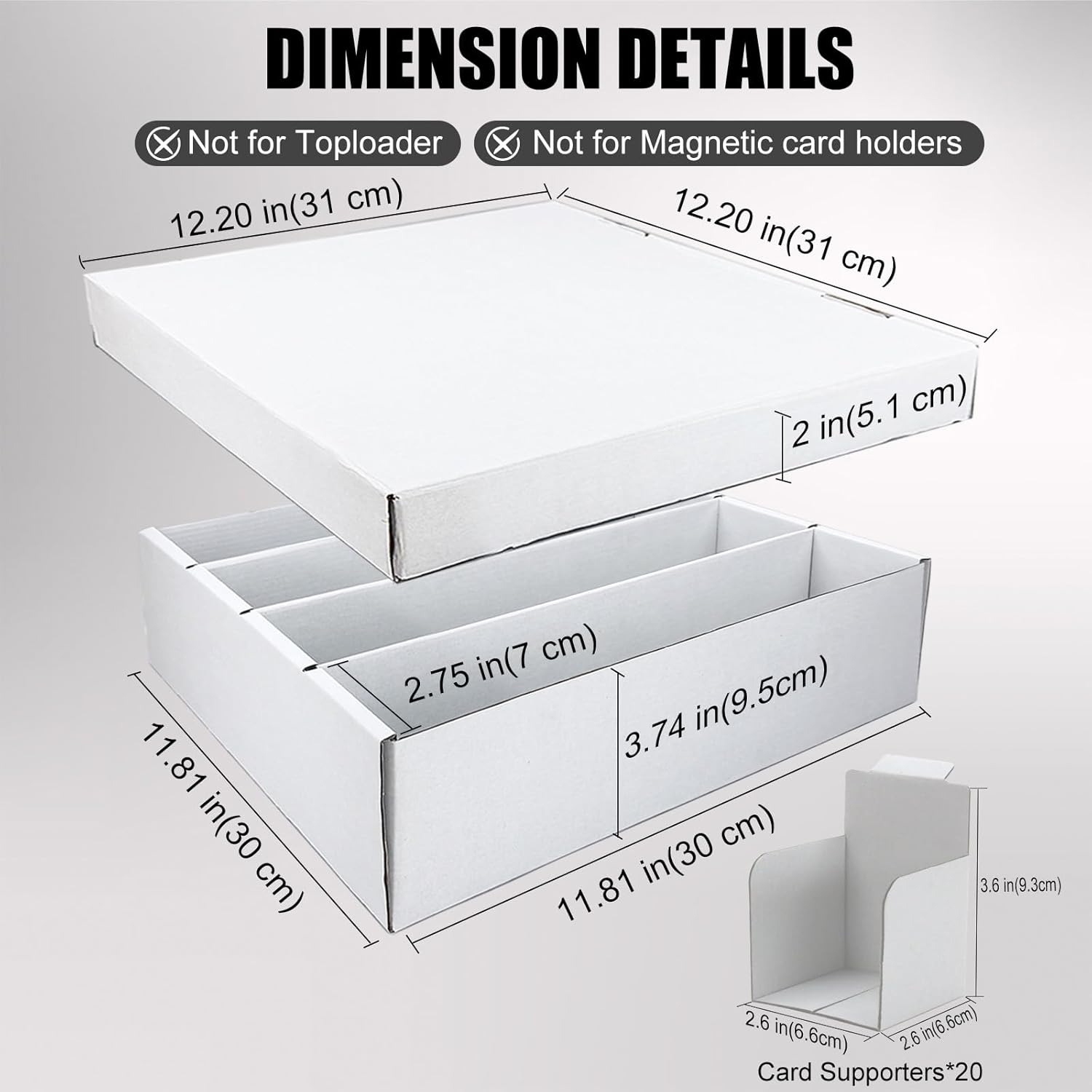 XRACV 4 Row Trading Card Storage Box, 2 Pack 3200 Count White Cardboard Storage Box with Supporters and Divider for Basketball/MTG/TCG/Sports/Game Cards Organizer and Collection