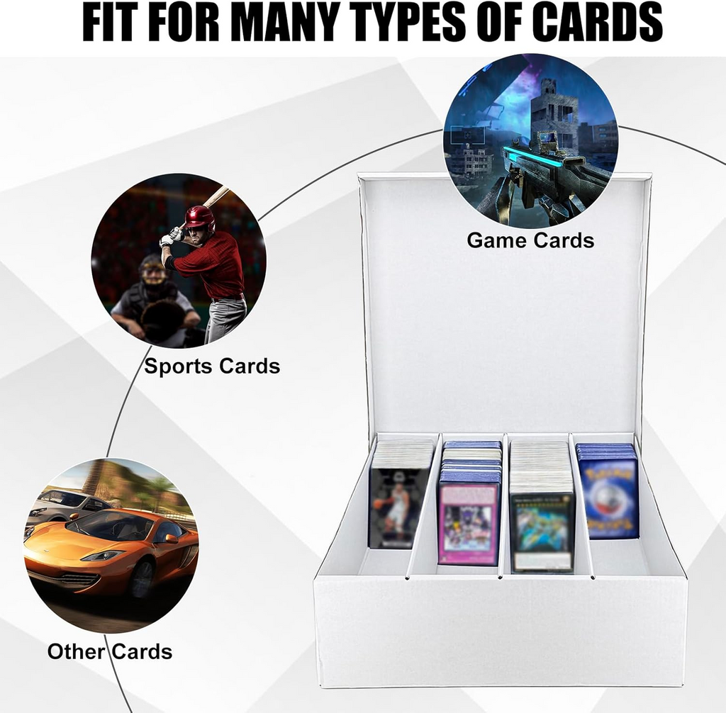 XRACV 4 Row Trading Card Storage Box, 2 Pack 3200 Count White Cardboard Storage Box with Supporters and Divider for Basketball/MTG/TCG/Sports/Game Cards Organizer and Collection