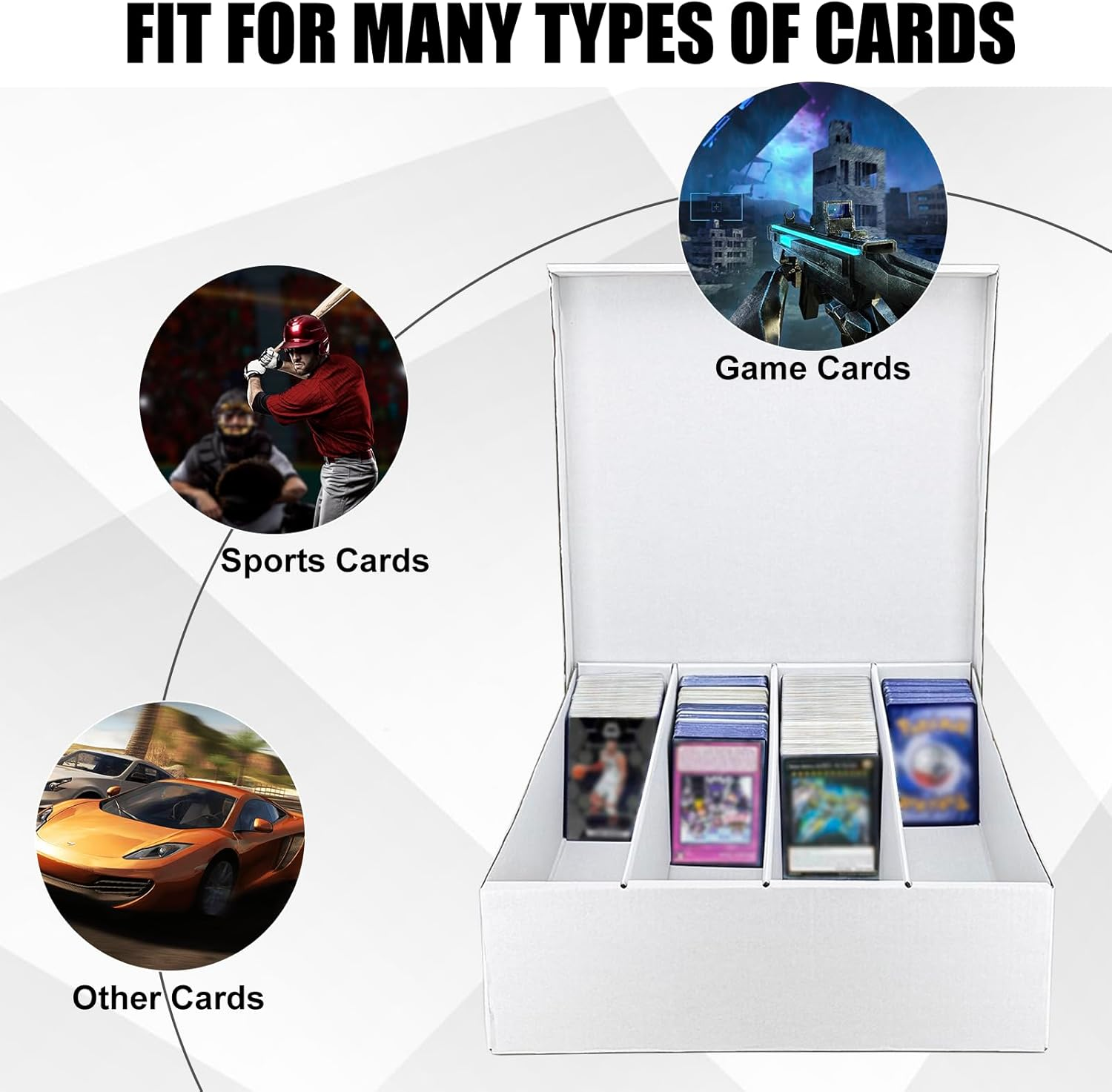 XRACV 4 Row Trading Card Storage Box, 2 Pack 3200 Count White Cardboard Storage Box with Supporters and Divider for Basketball/MTG/TCG/Sports/Game Cards Organizer and Collection