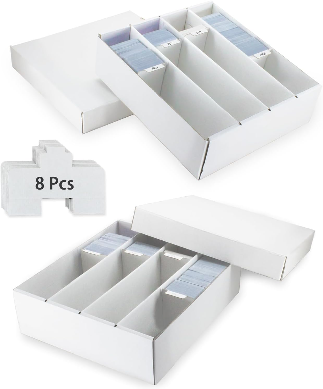 XRACV 4 Row Trading Card Storage Box, 2 Pack 3200 Count White Cardboard Storage Box with Supporters and Divider for Basketball/MTG/TCG/Sports/Game Cards Organizer and Collection