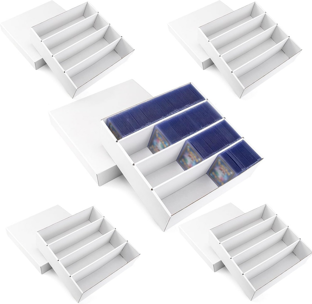 XRACV 5-Pack Toploader Trading Card Storage Box, 4 Row 3200 Count White Cardboard Storage Box for Basketball/MTG/TCG/Sports/Game Cards Organizer and Collection