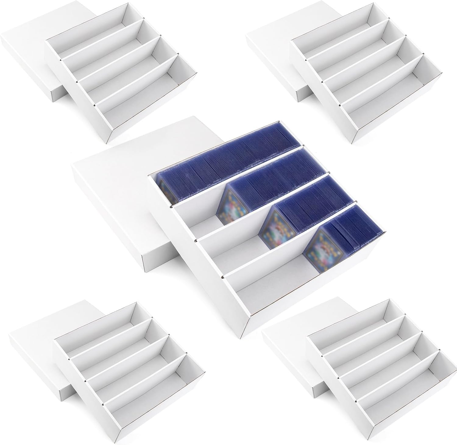 XRACV 5-Pack Toploader Trading Card Storage Box, 4 Row 3200 Count White Cardboard Storage Box for Basketball/MTG/TCG/Sports/Game Cards Organizer and Collection