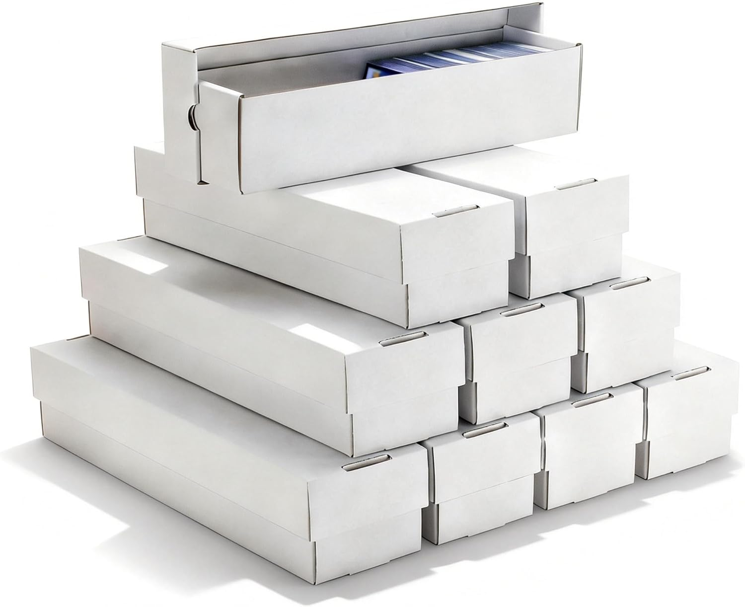 Trading Card Storage Box 10 Pack 1200 count Caseball Card Storage Box with Lid, White Corrugated Cardboard Sports Card Storage Box for TCG/Magic/Mtg Storage and Collection, Horizontal