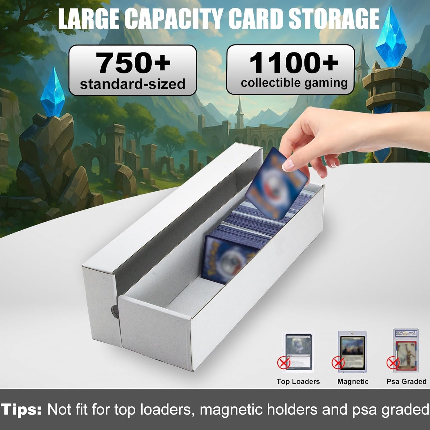 Trading Card Storage Box 10 Pack 1200 count Caseball Card Storage Box with Lid, White Corrugated Cardboard Sports Card Storage Box for TCG/Magic/Mtg Storage and Collection, Horizontal