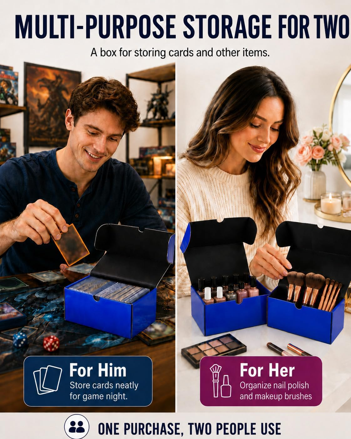 Top Loader Storage Box - 7 inch Toploader Box Holds 110+ Toploaders or 600+ Standard Cards, Glossy Blue Dual-Tone Trading Card Organizer for TCG, MTG & Sports Cards,for Card Collectors, 3 Pack