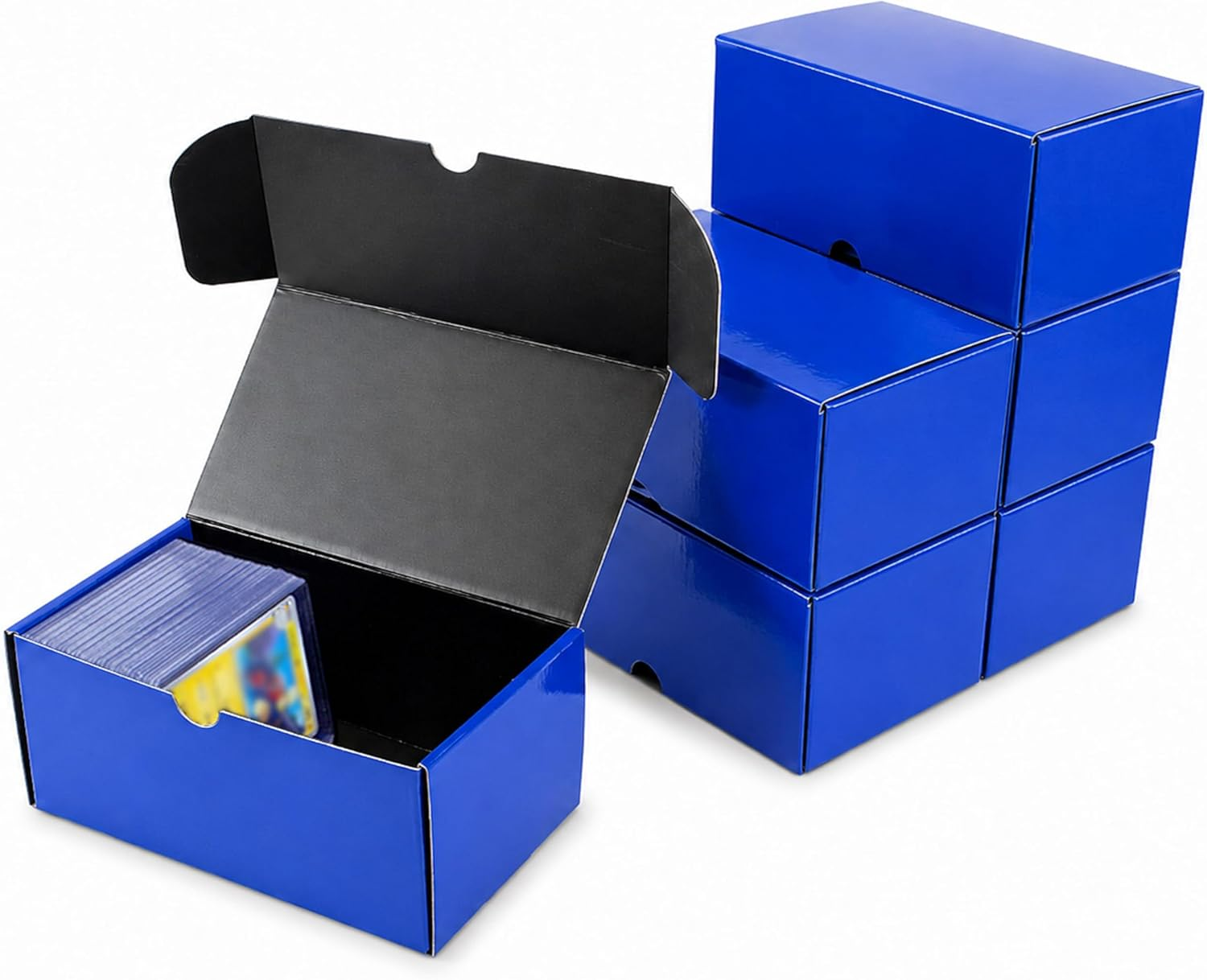Top Loader Storage Box - 7in Trading Card Storage Box Holds 110+ Toploaders or 600+ Standard Cards, Glossy Blue Dual-Tone Trading Card Organizer for TCG, MTG, PKM & Sports Cards, 6 Pack