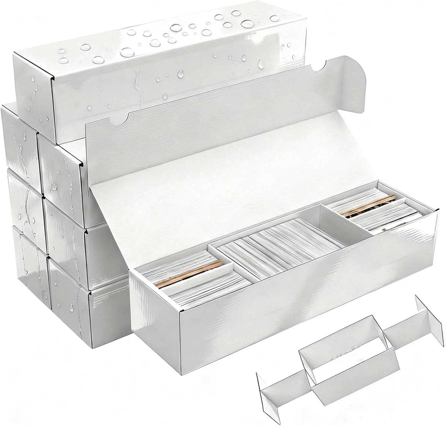 Upgraded Card Storage Box with Removable 5-Compartment,8-Pack Laminated Trading Card Storage Box, Organization Storage for Trading Cards Prevents Leaning,Bulk Card Box for TCG/Mtg/Sports Cards Storage