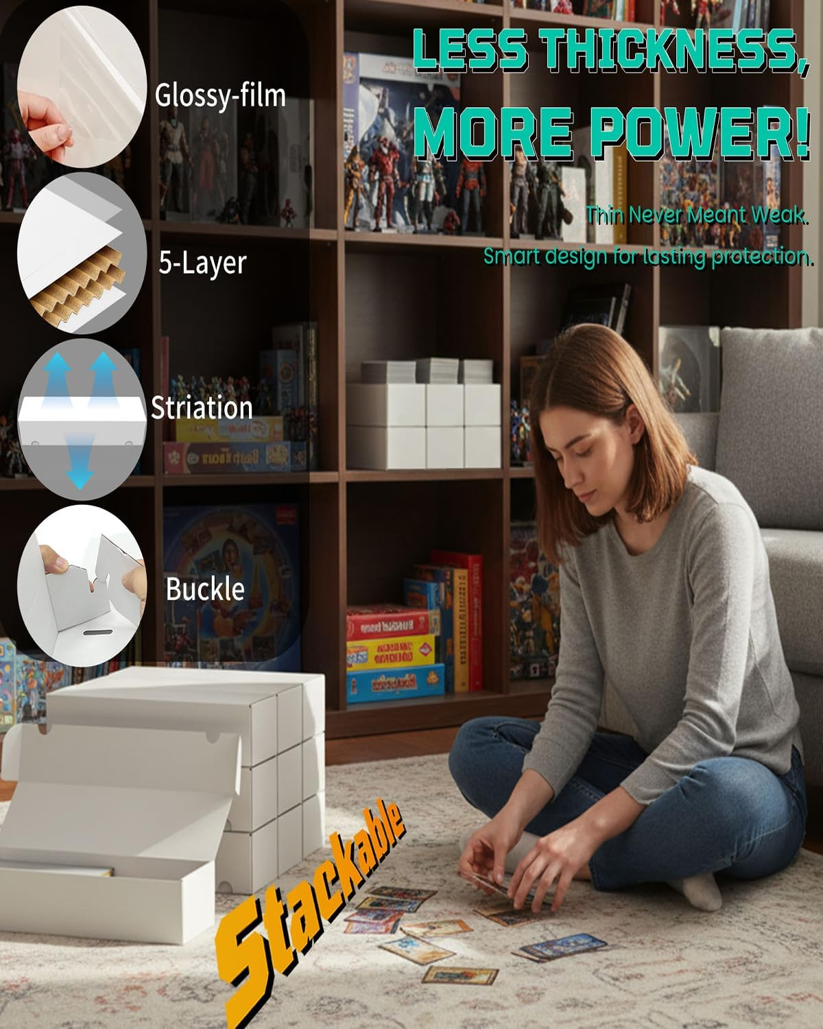 Upgraded Card Storage Box with Removable 5-Compartment,8-Pack Laminated Trading Card Storage Box, Organization Storage for Trading Cards Prevents Leaning,Bulk Card Box for TCG/Mtg/Sports Cards Storage