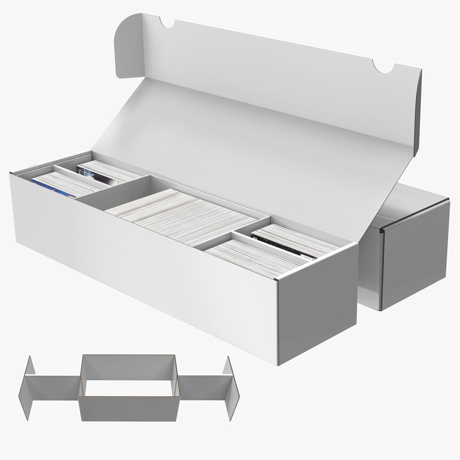 Laminated Trading Card Storage Box, Mtg Storage Card Box with 5-Compartment, Ultra-thin White Cardboard Collector Box for TCG, Sports Cards Storage, 2 Count