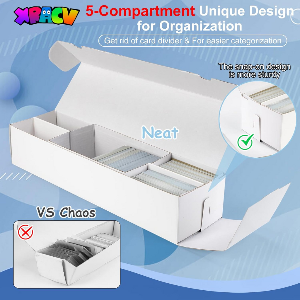 Laminated Trading Card Storage Box, Mtg Storage Card Box with 5-Compartment, Ultra-thin White Cardboard Collector Box for TCG, Sports Cards Storage, 2 Count