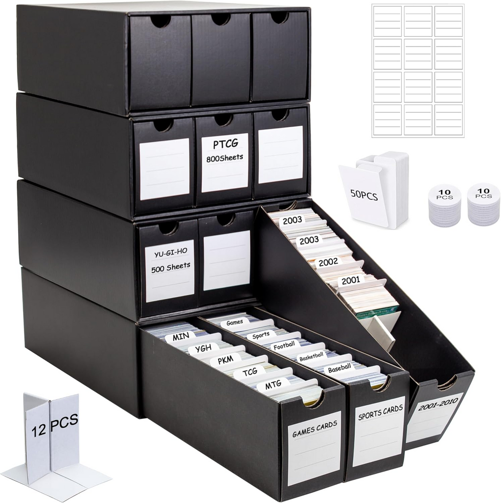 Trading Card Storage Box, 12 Drawer Standard Storage Box with 50 Card Dividers, Cardboard Trading Card Organizer for Collectible Cards Games,Card Box Fits For TCG,MTG,TCG(Black)
