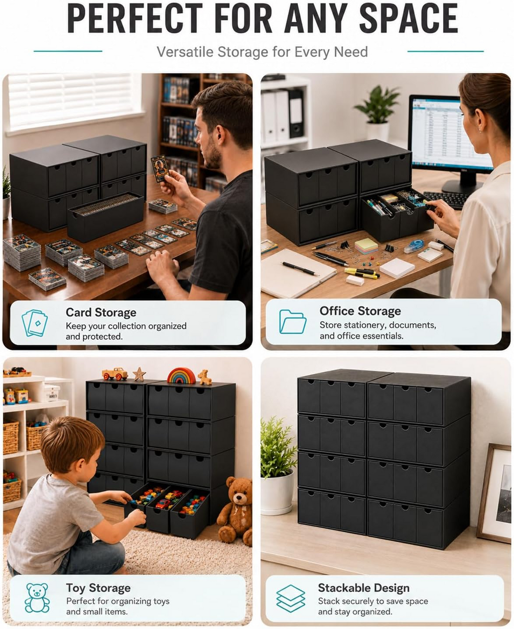Trading Card Storage Box, 12 Drawer Standard Storage Box with 50 Card Dividers, Cardboard Trading Card Organizer for Collectible Cards Games,Card Box Fits For TCG,MTG,TCG(Black)