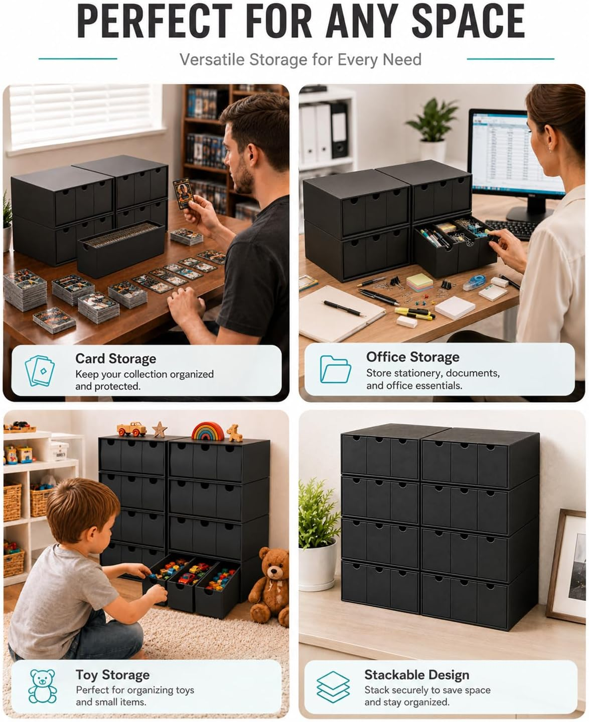 Trading Card Storage Box, 12 Drawer Standard Storage Box with 50 Card Dividers, Cardboard Trading Card Organizer for Collectible Cards Games,Card Box Fits For TCG,MTG,TCG(Black)