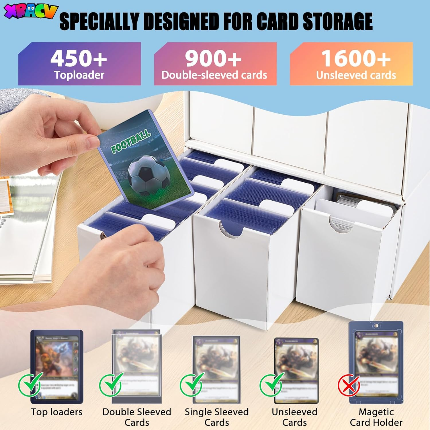 Trading Card Storage Box, 9 Drawer Top Loaders Storage Box with 60 Card Dividers, Cardboard Trading Card Organizer for Collectible Cards Games,Card Box Fits For TCG,MTG,TCG and Basktaball Cards