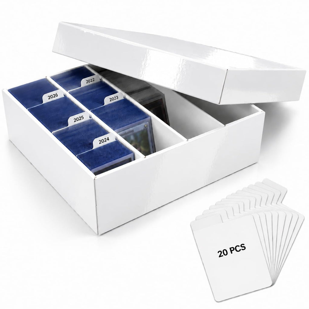 XRACV 4 Row Trading Card Storage Box with Dividers, Fits 700+ Toploaders or 3800+ TCG Cards, Heavy Duty Double Wall Cardboard Card Storage Box for Bulk Card Storage,Sports,MTG&PKM Card Storage