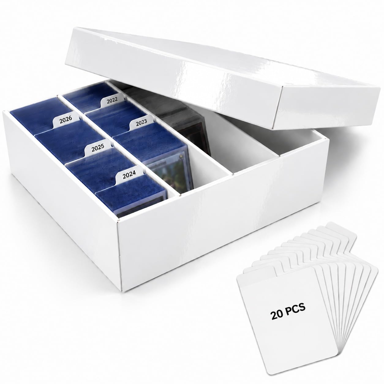 XRACV 4 Row Trading Card Storage Box with Dividers, Fits 700+ Toploaders or 3800+ TCG Cards, Heavy Duty Double Wall Cardboard Card Storage Box for Bulk Card Storage,Sports,MTG&PKM Card Storage