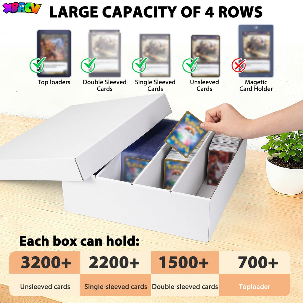 XRACV 5-Pack Toploader Trading Card Storage Box, 4 Row 3200 Count White Cardboard Storage Box for Basketball/MTG/TCG/Sports/Game Cards Organizer and Collection