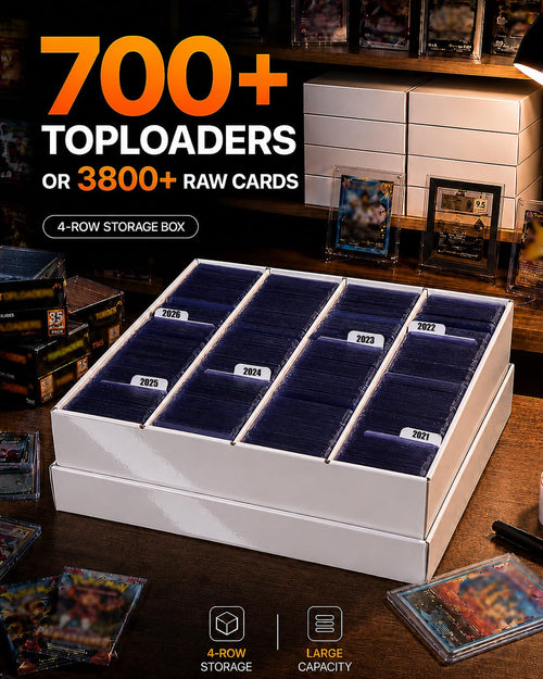 XRACV 3 Pack 4 Row Trading Card Storage Box with Dividers, Fits 700+ Toploaders or 3800+ TCG Cards, Heavy Duty Double Wall Cardboard Card Storage Box for Bulk Card Storage,Sports,MTG&PKM Card Storage