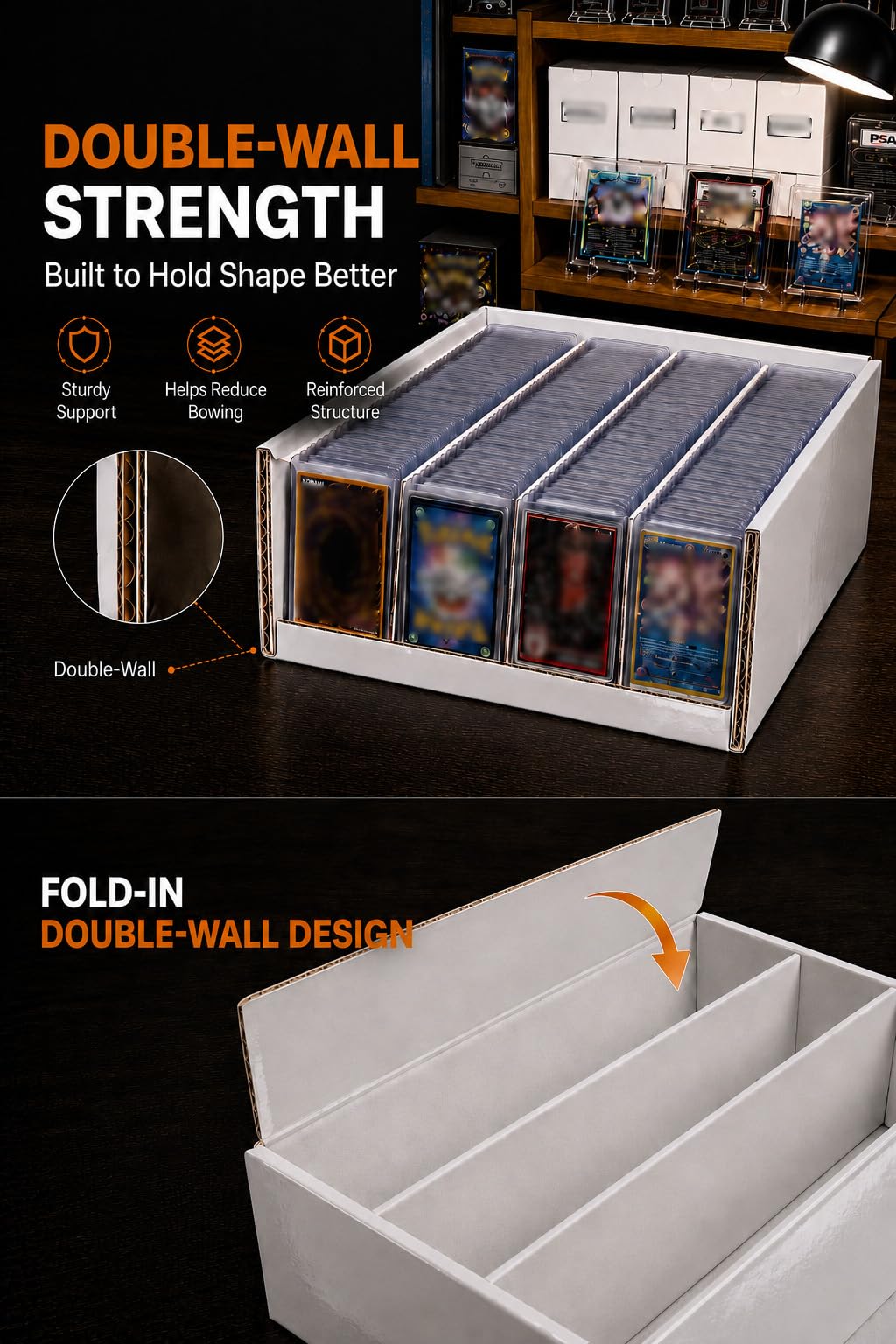 XRACV 4 Row Trading Card Storage Box with Dividers, Fits 700+ Toploaders or 3800+ TCG Cards, Heavy Duty Double Wall Cardboard Card Storage Box for Bulk Card Storage,Sports,MTG&PKM Card Storage